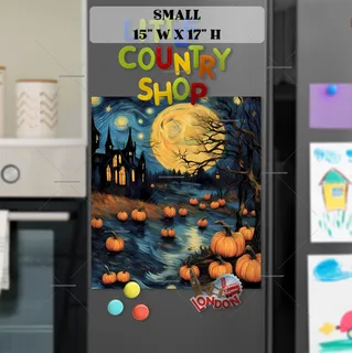 Preview of Starry Night Church and Pumpkins magnet in Small size.