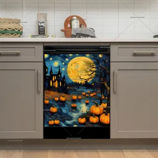 Preview of Starry Night Church and Pumpkins magnet.