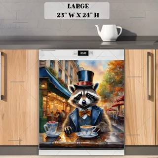 Preview of Elegant Raccoon in the Bistro magnet in Large size.