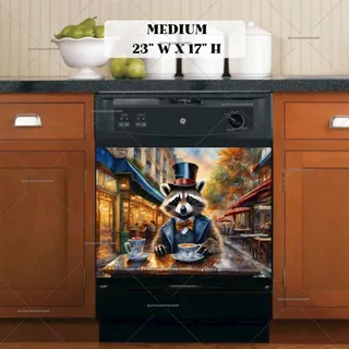 Preview of Elegant Raccoon in the Bistro magnet in Medium size.