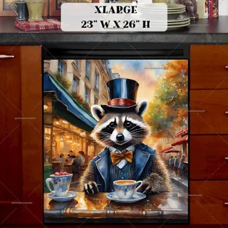 Preview of Elegant Raccoon in the Bistro magnet in Extra Large size.