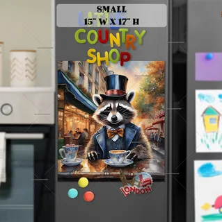 Preview of Elegant Raccoon in the Bistro magnet in Small size.