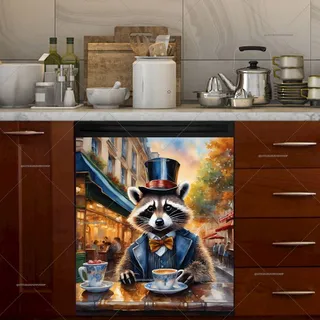 Preview of Elegant Raccoon in the Bistro magnet.