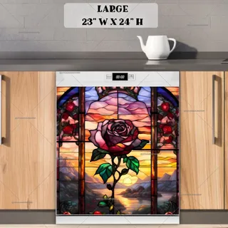 Preview of Stained Glass Rose and Sunset magnet in Large size.