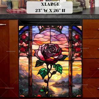 Preview of Stained Glass Rose and Sunset magnet in Extra Large size.