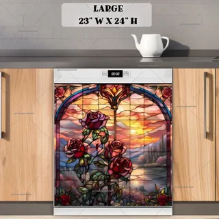 Preview of Stained Glass Roses and Sunset magnet in Large size.