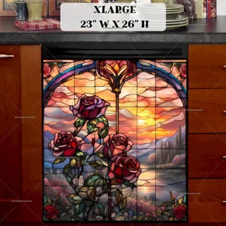 Preview of Stained Glass Roses and Sunset magnet in Extra Large size.