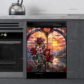 Preview of Stained Glass Roses and Sunset magnet.