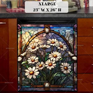 Preview of Stained Glass Daisies magnet in Extra Large size.