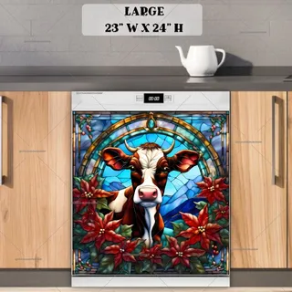 Preview of Stained Glass Brown Christmas Cow magnet in Large size.