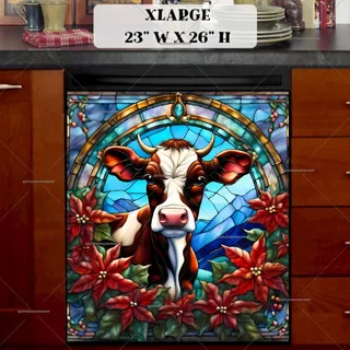 Preview of Stained Glass Brown Christmas Cow magnet in Extra Large size.