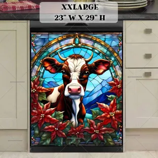 Preview of Stained Glass Brown Christmas Cow magnet in XX Large size.