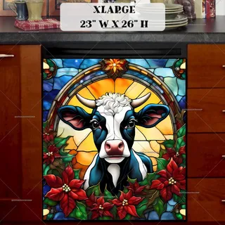 Preview of Stained Glass Christmas Baby Cow magnet in Extra Large size.