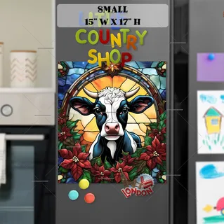 Preview of Stained Glass Christmas Baby Cow magnet in Small size.