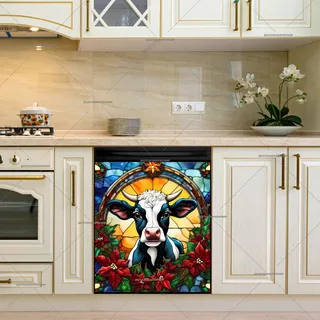 Preview of Stained Glass Christmas Baby Cow magnet.