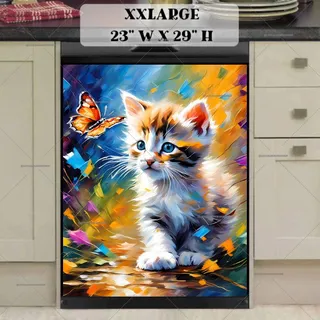 Preview of Cute Kitten Playing with Butterflies magnet in XX Large size.