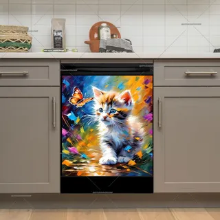 Preview of Cute Kitten Playing with Butterflies magnet.
