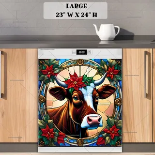 Preview of Stained Glass Brown Cow Portrait magnet in Large size.