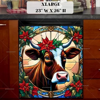 Preview of Stained Glass Brown Cow Portrait magnet in Extra Large size.