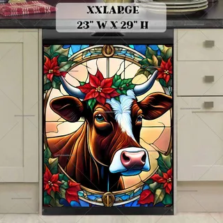 Preview of Stained Glass Brown Cow Portrait magnet in XX Large size.