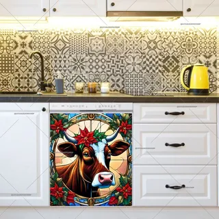 Preview of Stained Glass Brown Cow Portrait magnet.