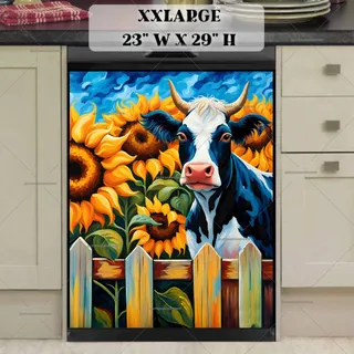 Preview of Cow Over the Fence with Sunflowers magnet in XX Large size.