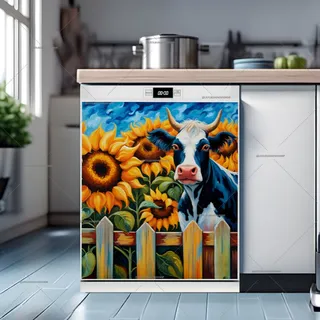 Preview of Cow Over the Fence with Sunflowers magnet.