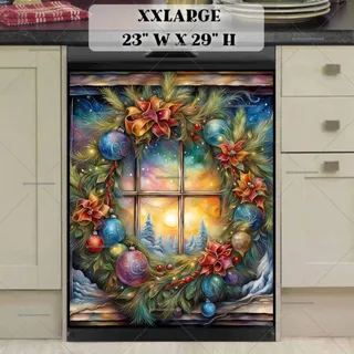 Preview of Christmas Wreath with Winter Landscape magnet in XX Large size.