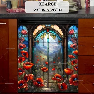 Preview of Stained Glass Poppies at the Gate magnet in Extra Large size.