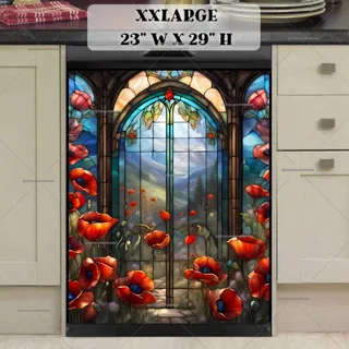 Preview of Stained Glass Poppies at the Gate magnet in XX Large size.