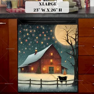 Preview of Prim Christmas Barn and Cow magnet in Extra Large size.