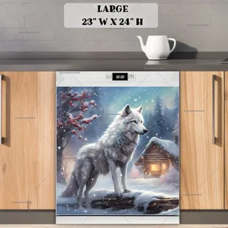 Preview of White Winter Wolf at the Cottage magnet in Large size.