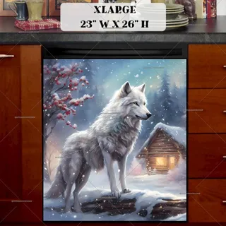 Preview of White Winter Wolf at the Cottage magnet in Extra Large size.