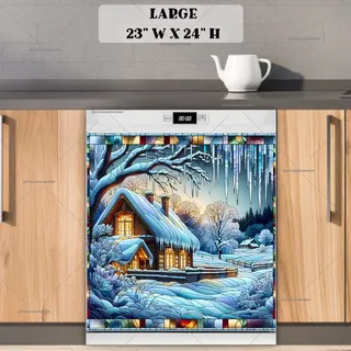 Preview of Stained Glass Winter Farmhouse magnet in Large size.