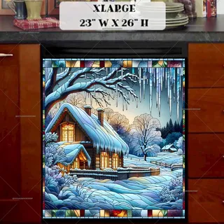 Preview of Stained Glass Winter Farmhouse magnet in Extra Large size.