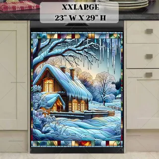 Preview of Stained Glass Winter Farmhouse magnet in XX Large size.