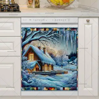 Preview of Stained Glass Winter Farmhouse magnet.