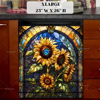 Preview of Stained Glass Lovely Sunflowers magnet in Extra Large size.