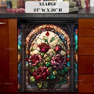 Preview of Stained Glass Roses at the Gate magnet in Extra Large size.