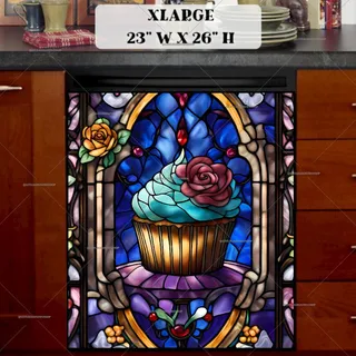 Preview of Stained Glass Colorful Cupcake magnet in Extra Large size.