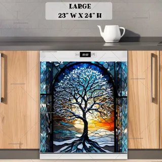 Preview of Stained Glass Winter Tree magnet in Large size.