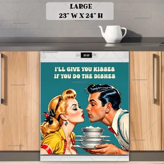 Preview of Retro Couple in the Kitchen magnet in Large size.