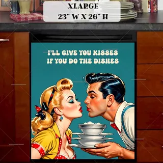 Preview of Retro Couple in the Kitchen magnet in Extra Large size.