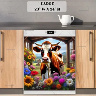 Preview of Colorful Flowers and Cow magnet in Large size.