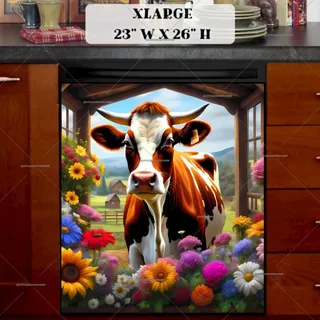 Preview of Colorful Flowers and Cow magnet in Extra Large size.