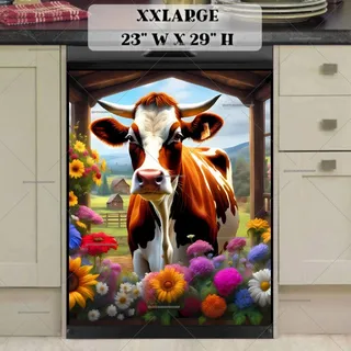 Preview of Colorful Flowers and Cow magnet in XX Large size.