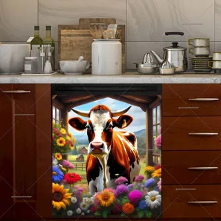 Preview of Colorful Flowers and Cow magnet.