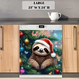 Preview of Christmas Sloth in Santa Hat magnet in Large size.