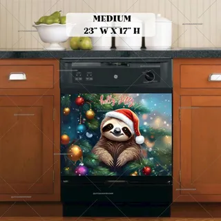 Preview of Christmas Sloth in Santa Hat magnet in Medium size.