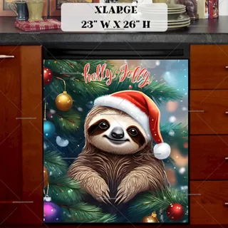 Preview of Christmas Sloth in Santa Hat magnet in Extra Large size.